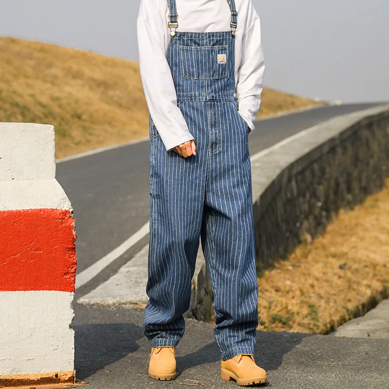 

2020 Overalls Mens Hot Fashion Male Streetwear Casual Full Length Denim Rompers Pocket Regular Jeans Suspender Man