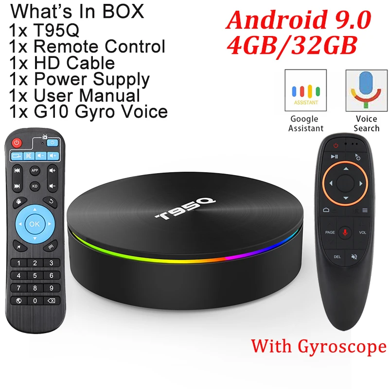4G 32G with G10 T95Q 4 Гб 64 ГБ Android 9,0 ТВ приставка Amlogic S905X2 четырехъядерный LPDDR3 2,4G& 5 ГГц двойной Wifi BT4.1 H.265 4K медиаплеер смарт-бокс - Цвет: 4G 32G with G10