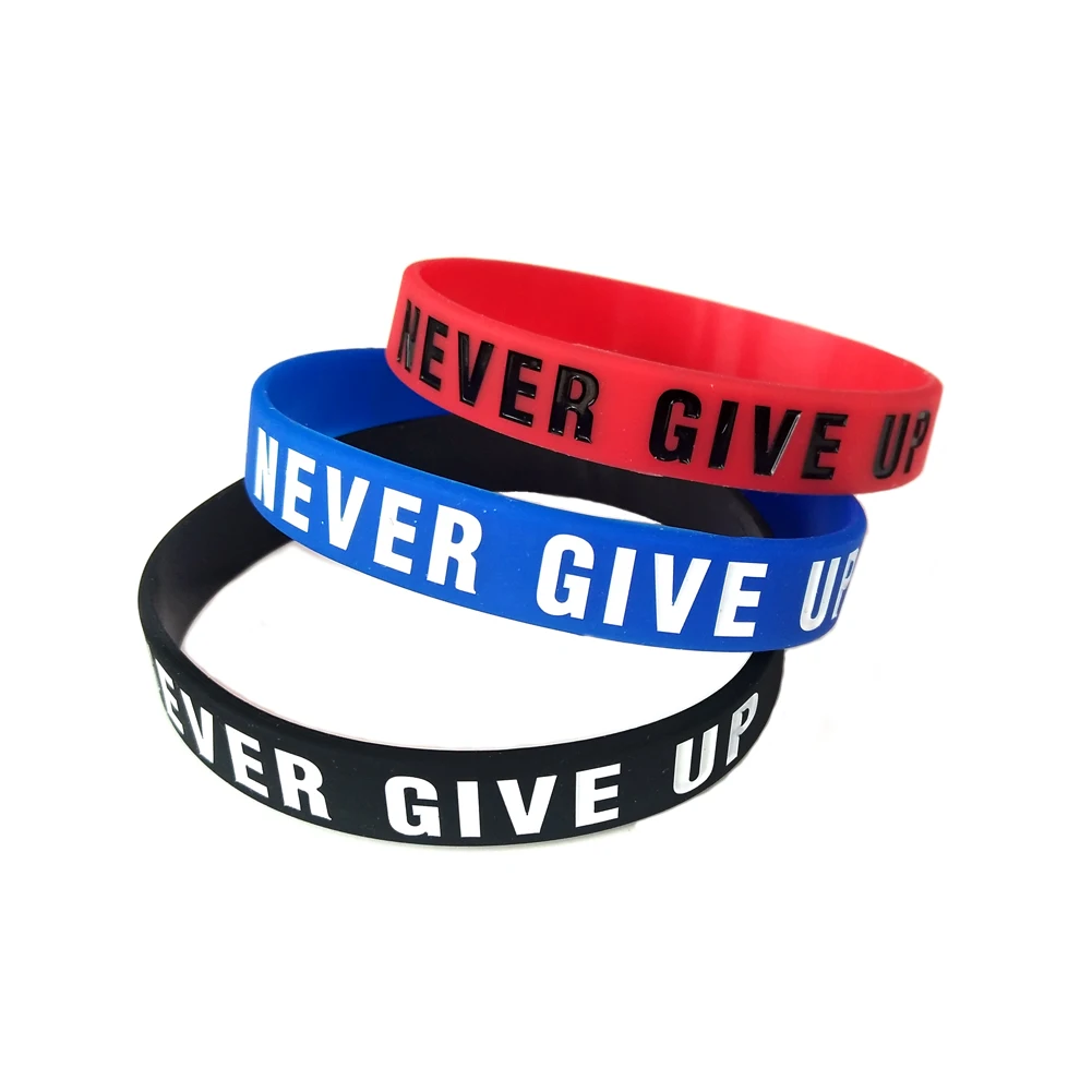 

New Arrival "Never give up" and "No Pain No Gian"Motivational Bracelets For Men Women Silicone Rubber Band Wristbands Jewelry