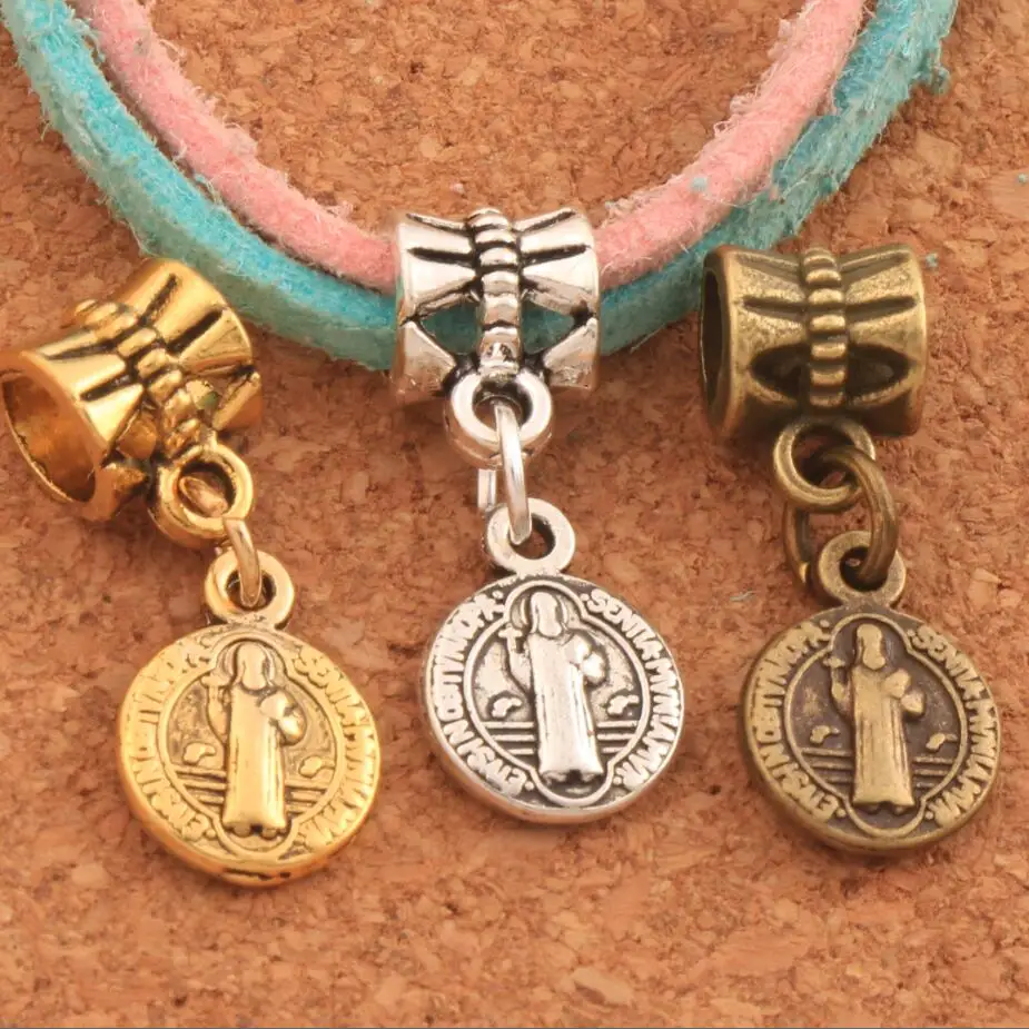 23X9mm Saint Jesus Benedict Patron Medal Crucifix Cross Charm Beads 100PCS Zinc Alloy  Bronze Dangle Jewelry DIY B1651