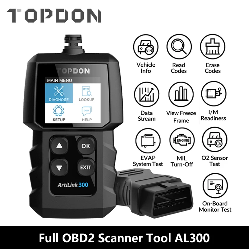 Topdon AL300 OBD2 автомобильный диагностический инструмент полный OBDII сканер считывания