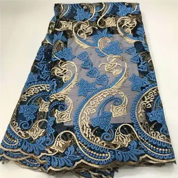 

(5yards / pc) Wholesale price and high quality African French mesh lace fabric, stone FLP131 embroidered with banquet dress