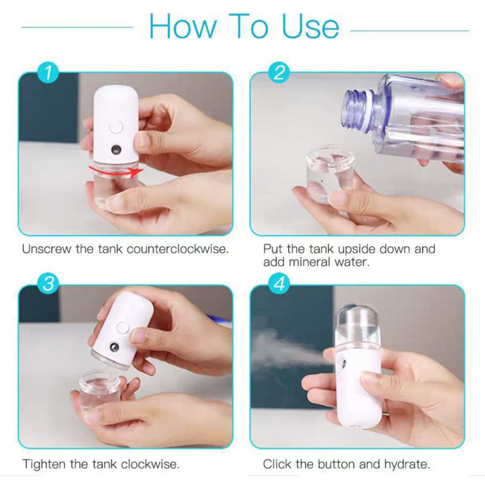 Портативный USB нано распылитель для лица тела увлажняющий уход за кожей мини 30 мл