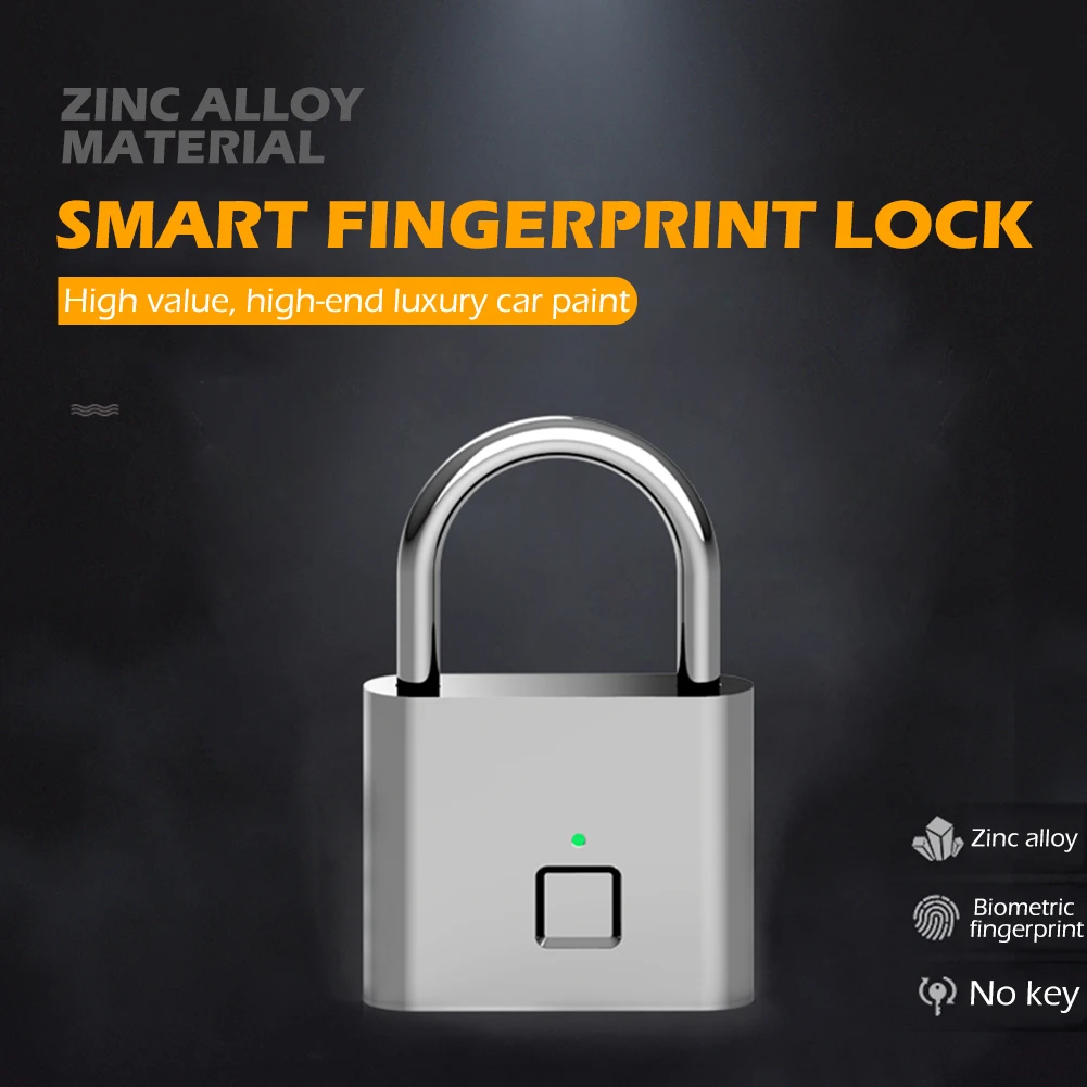 Smart Keyless Fingerprint Padlock Rainproof Zinc Alloy Security Keyless Rechargeable Door Lock Quick Unlock for Drawer Suitcase