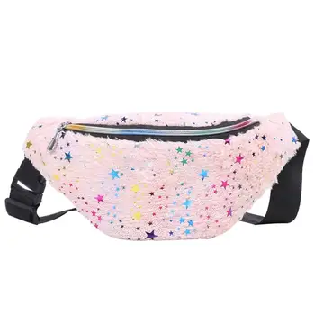 

Women Waist Bag Messenger Chest Phone Bag Solid Color Plush Zipper Stylish Simple Wild Trend Stars Creative Multipurpose H1