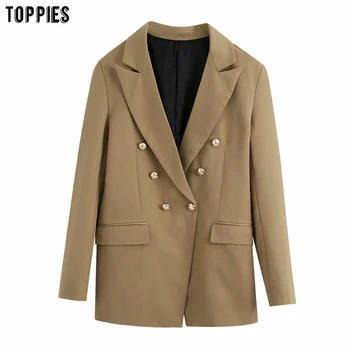 

toppies 2020 autumn double breasted long blazer jacket womens blazer solid color slim coat ladies outwear