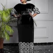 Robe africaine en velours pour femmes, ensemble trois pièces avec pierre, grande taille, 2020