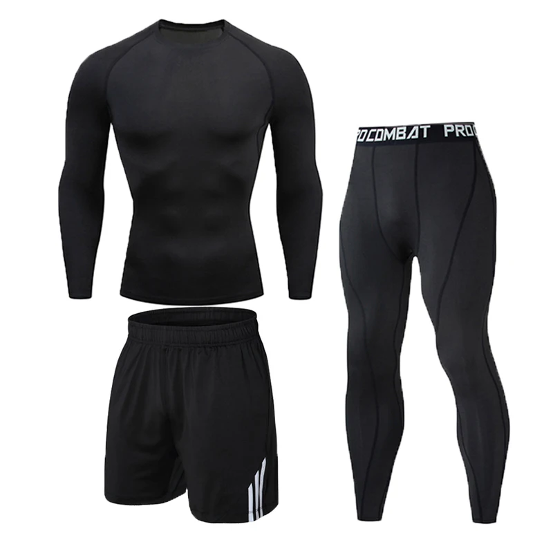 

Men's Compression Sportswear Suits Gym Tights Comprehensive Training Clothes Sports Set Running Tracksuit Dry Fit 3 pieces
