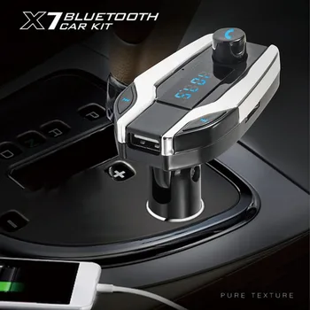

Bluetooth X7 Car Kit Handsfree FM Transmitter Radio MP3 Player USB Charger Silver for Phones Car-styling Newest Universal