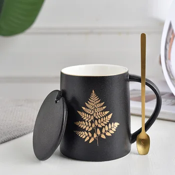 

Nordic Creative Coffee Mug Ceramic Simple with Spoon Lid Large Capacity High Quality Esspresso Cup Taza Drinkware Kitchen DB60MK