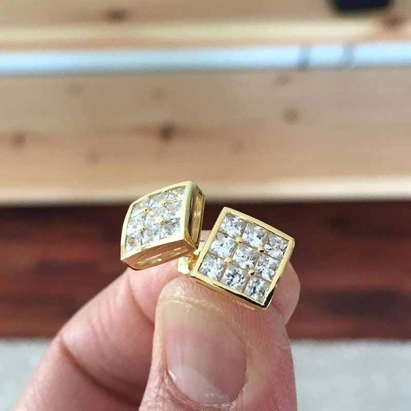 Gold Square CZ Stud Earrings for Women – Stylish Hip Hop Jewelry-Giltoria