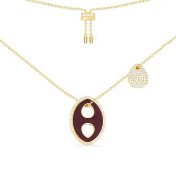 

SLJELY 925 Sterling Silver Burgundy Oval Enamel and Paved Cubic Zirconia Stones Waterdrop Pendant Adjustable Necklace for Women