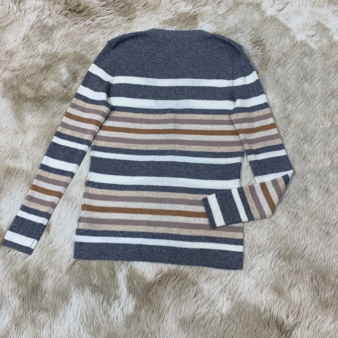 new ladies fashion long-sleeved sexy casual striped color matching sweater cardigan 1014