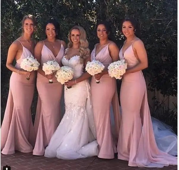 blush mermaid bridesmaid dresses