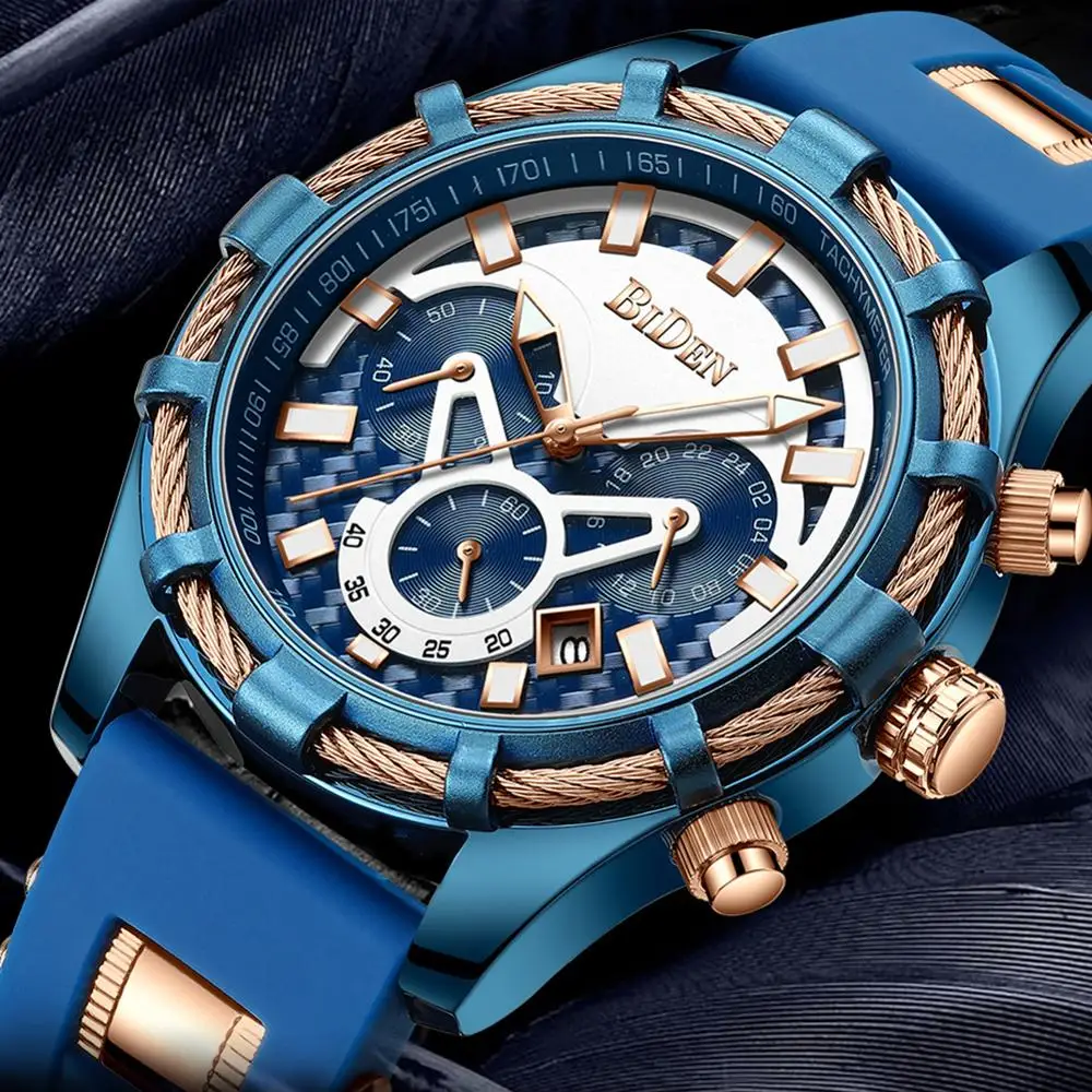 BIDEN Men's Fashion Analog Wristwatch Rubber Watch Band Minimalism Style Chronograph Watch BIDEN Men's Fashion Analog Wristwatch Rubber Watch Band Minimalism Style Chronograph Watch