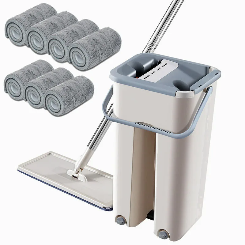 Floor Mop Microfiber Squeeze Mops Wet Mop with Bucket Cloth Squeeze Cleaning Bathroom Mop For Wash Floor Home Kitchen Cleaner