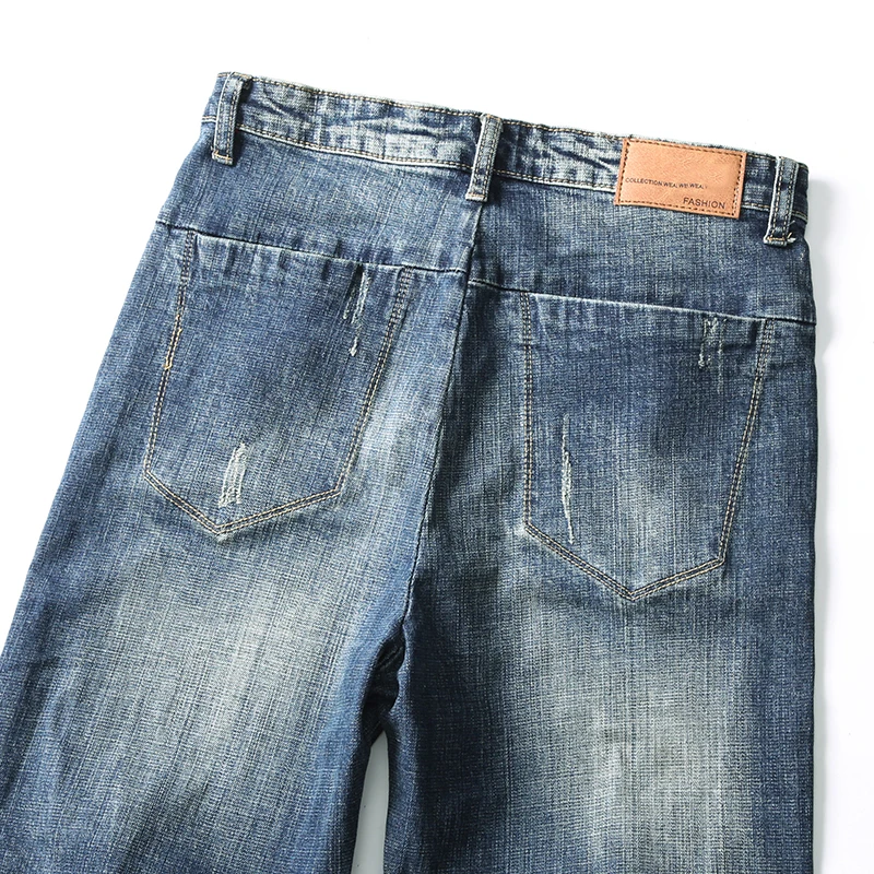 Men Jeans Harem Pants Stretch Retro Blue Loose Fit Patchwork Streetwear Trousers Casual Denim Pants Hip Hop Vintage