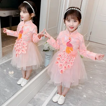 

Baby girl cheongsam dress spring and autumn Chinese style Chinese style girl dress princess dress new year fluffy fashion dress