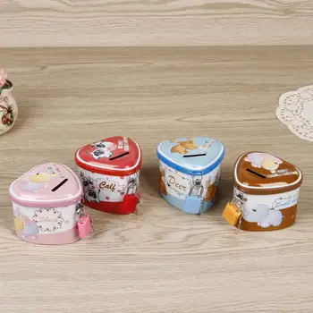 

Heart Shape Money Boxes Iron Piggy Bank Saving Coin Cartoon With Lock Christmas Party Gifts for Kids LX8280