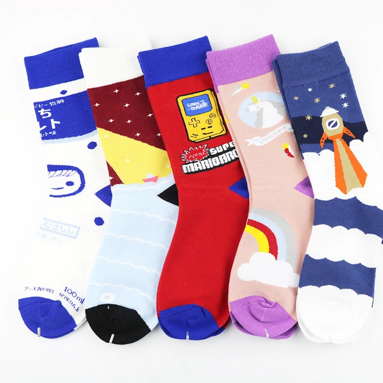 Популярные забавные носки женские модные милые теплые Носки с рисунком фри, бургеров, фруктов, Дональда Дака, Харадзюку для скейтборда 10 шт. = 5 пар - Цвет: 5 pairs