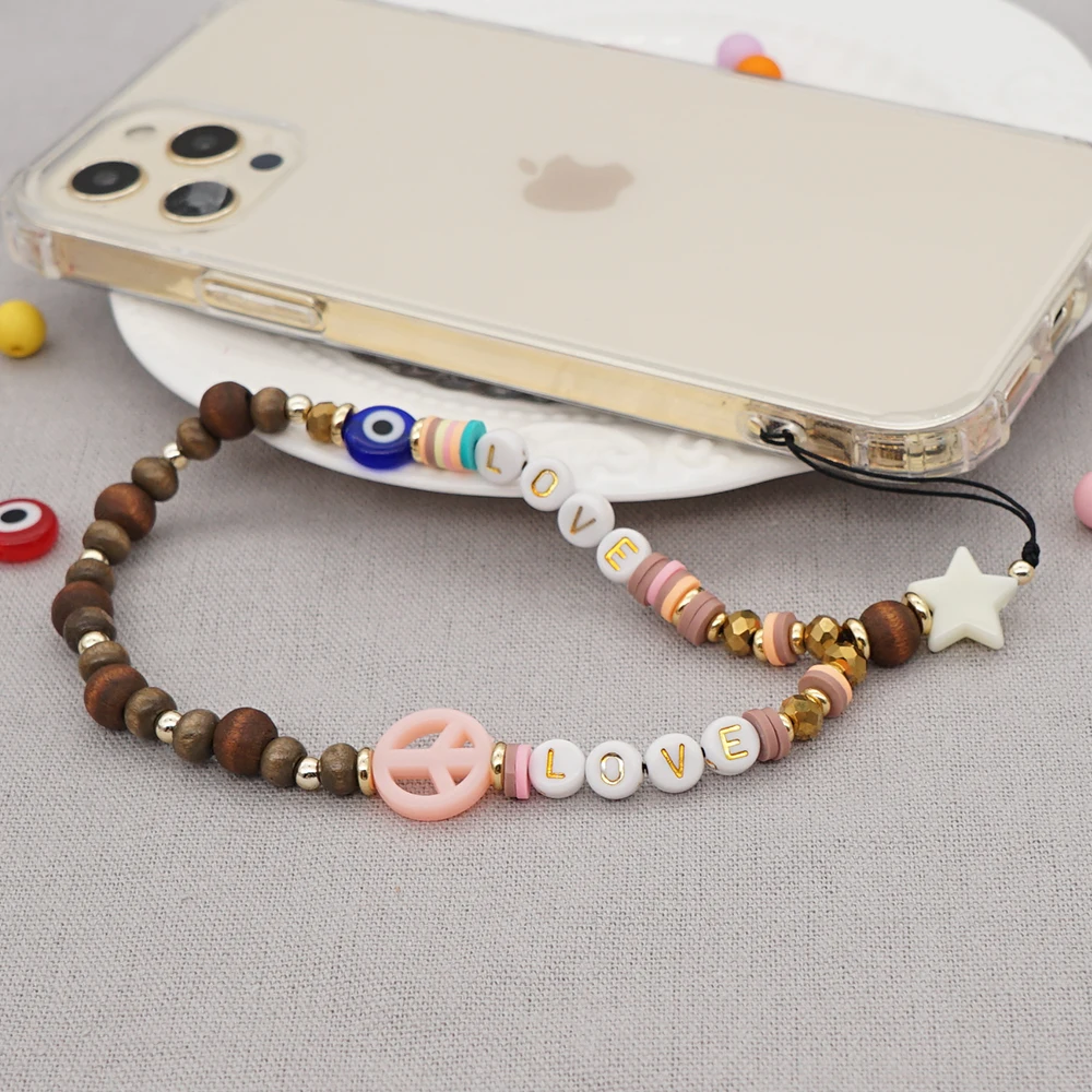 Easter Chain For Phone Charm Beads Chains Cell Phone Cord Accessories Peace  Sign Jewelry Wood Beads Straps 2023 Mobile Lanyard - AliExpress