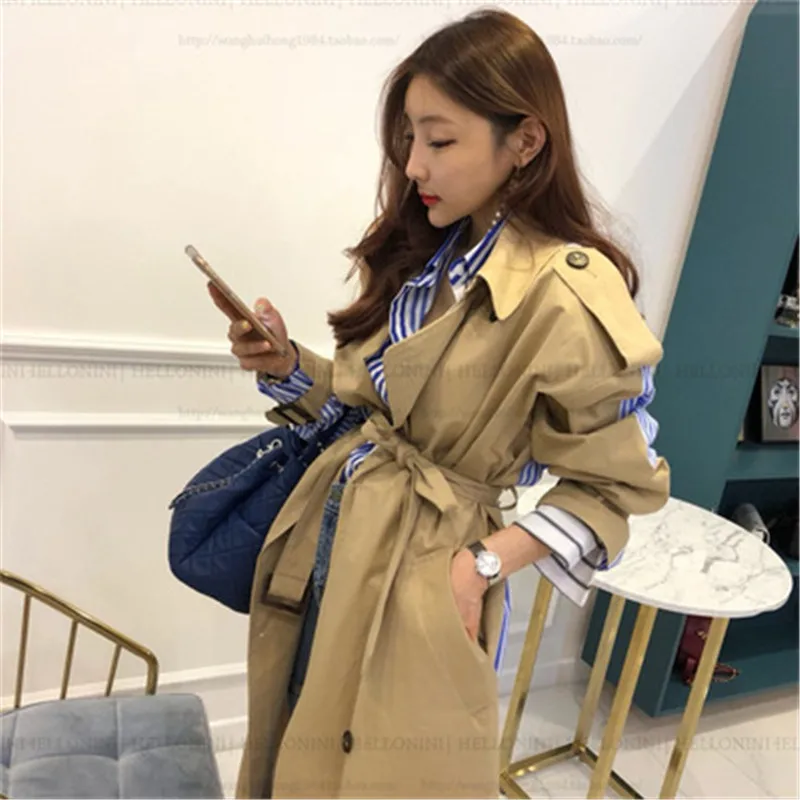 

New Simple Solid Elegant Fashion High Waist All-match Simple Trench Coat for Ladies Elegant Special Patchwork Coat Women's Coat