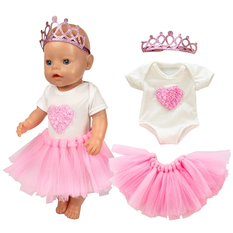 

2020 New Baby New Born Fit 18 inch Doll Clothes Accessories Red Pink Star Crown Gauze S kirt Suit For Baby Birthday Gift
