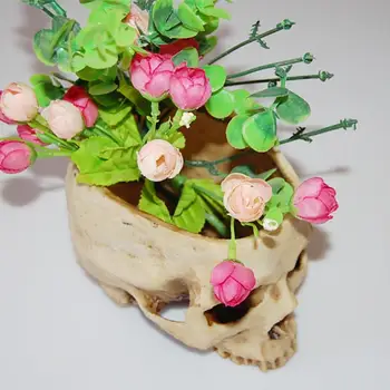 

Resin Human Skull Model Flower Pot Shining Fruit Plate Storage Container Model Halloween Home Office Flower Pot Planter