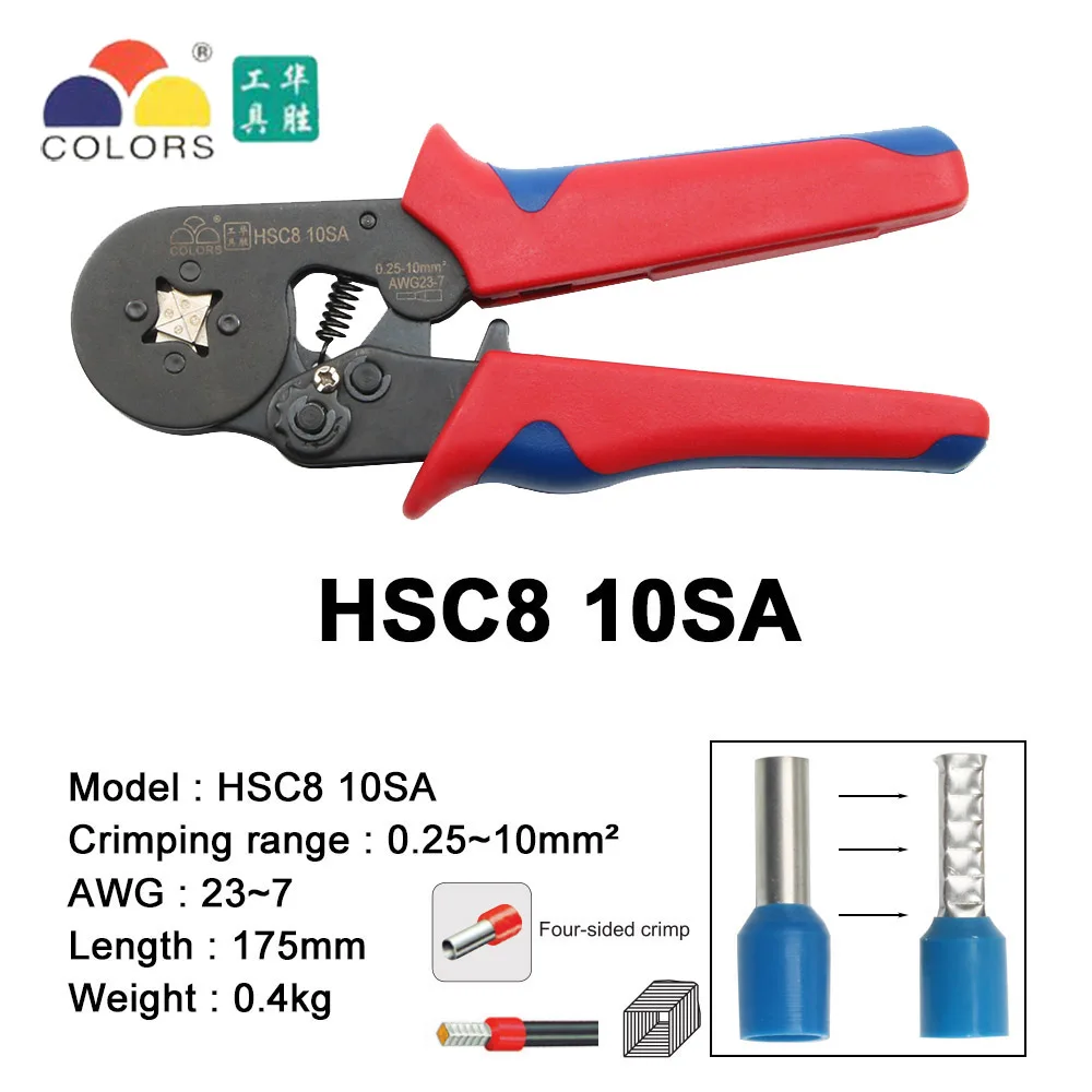 HSC8 6-4A 6-6 мини-тип обжимные плоскогубцы 0,25-10 мм2 терминалы обжимные инструменты многофункциональный инструмент руки плоскогубцы hsc8 16-4 6-16 мм2 - Цвет: 10SA