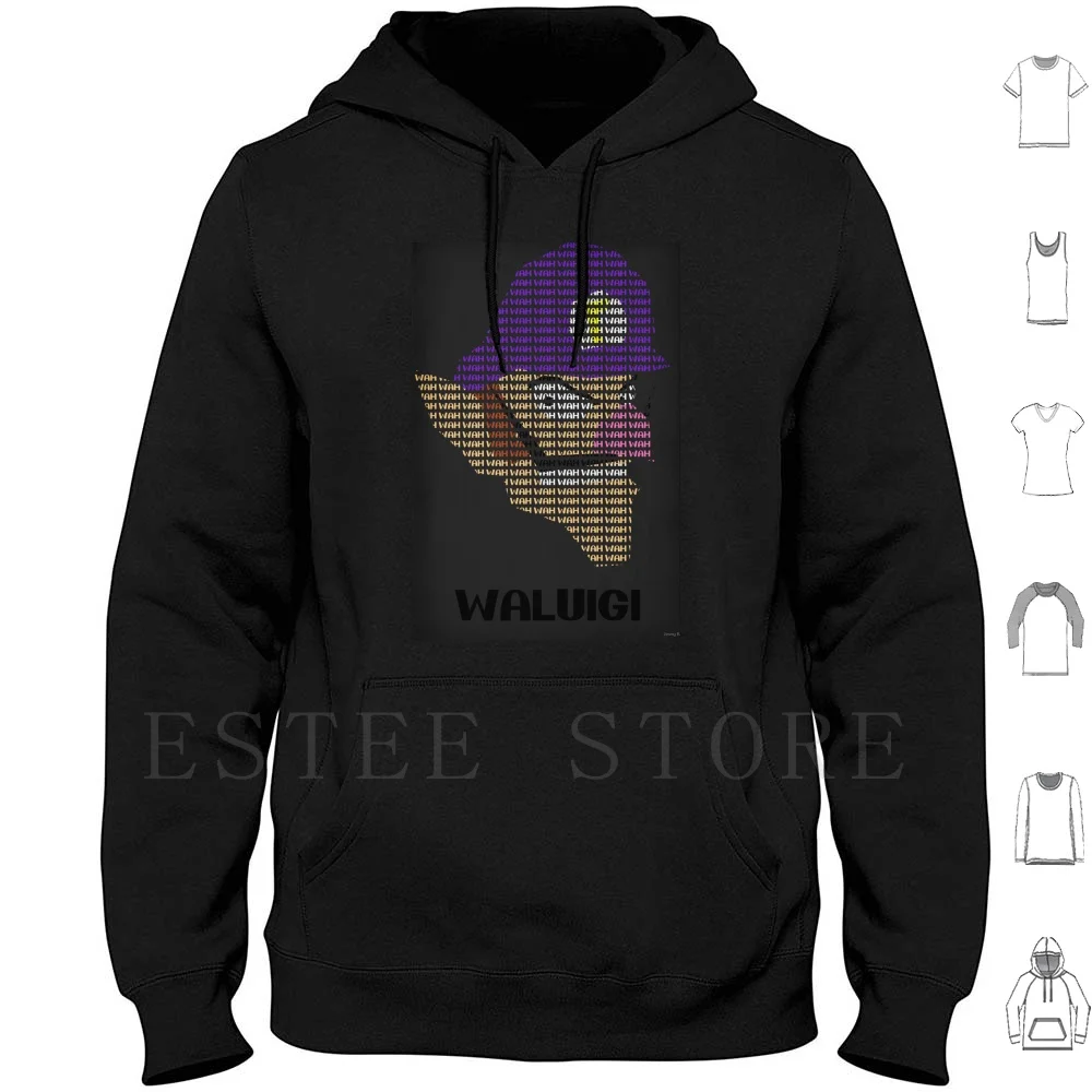 Wah-Waluigi Felpe Con Cappuccio Manica Lunga Wah Waluigi Gaming Nerd