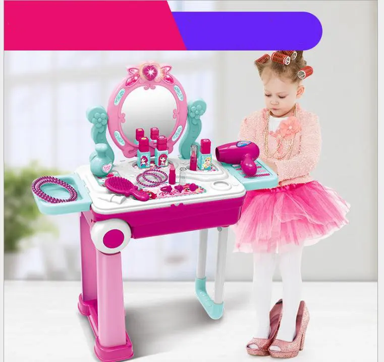 with Trolley case Лучший ABS пластик красота игрушки Парикмахерская Рождественский подарок игрушки для девочек детская принцесса моделирование ролевые игры туалетный столик игрушки - Цвет: with Trolley case