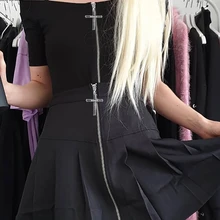 Хэллоуин готический трапециевидной формы юбки женские осенние на молнии плиссированные клетчатые школьные мини кавайная юбка ремень сексуальные одноцветные подтяжки низ