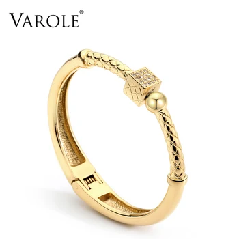 

VAROLE Shining Crystal Rubik's Cube Bracelet Gold Color Brass Bangles For Women Accessories Bracelets Jewelry