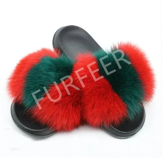 slippers3 Женские летние сандалии с мехом; модные туфли с квадратной цепочкой; женские шлепанцы с натуральным лисьим мехом; сумки через плечо - Цвет: slippers3