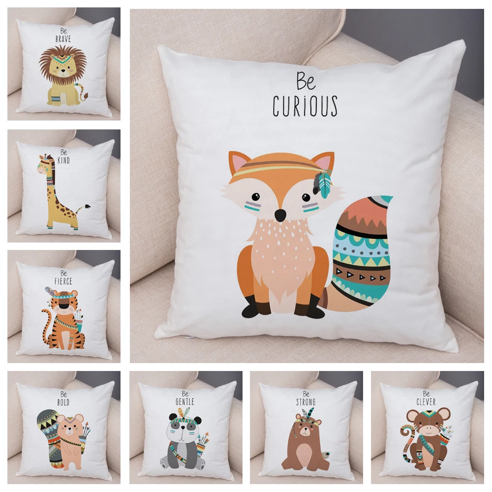 Nordic Be Brave Lion Fox Giraffe Pillow Case Decor Cute Animal Cushion Cover for Sofa Panda Bear Soft Plush Pillowcase 45x45cm | Дом и сад