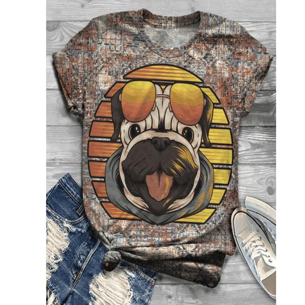 Новинка женские летние топы футболка с 3d принтом забавная собака короткий рукав