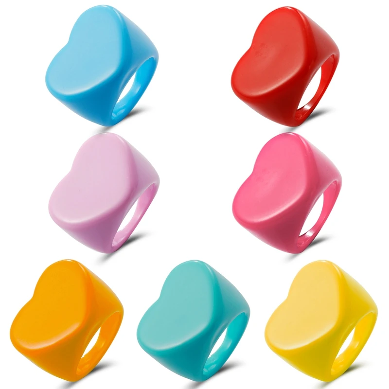 Simple acrylic heart-shaped ring summer geometric resin multicolor accessories female