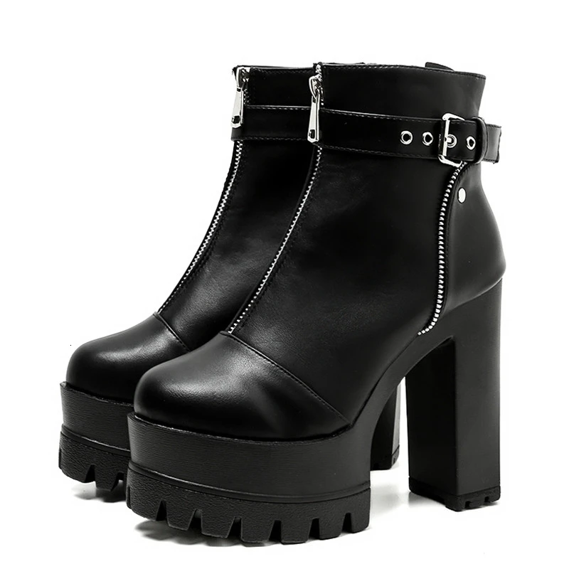 

2019 Ultra High Platform Heels Women Ankle Boots Black Female High Heels Leather Shoes Round Toe Ladies Party Shoe Spring
