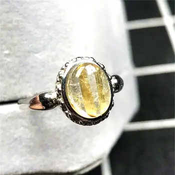 

Real Natural Gold Rutilated Quartz Ring Jewelry For Woman Lady Man Crystal 11x9mm Beads Silver Gemstone Adjustable Ring AAAAA