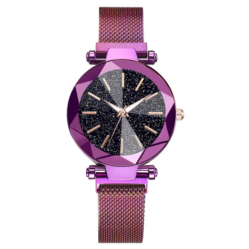 3268 Purple Роскошные часы звездного неба из нержавеющей стали с сетчатым браслетом для женщин, Кристальные Аналоговые кварцевые наручные часы, женские спортивные часы - Цвет: 3268 Purple