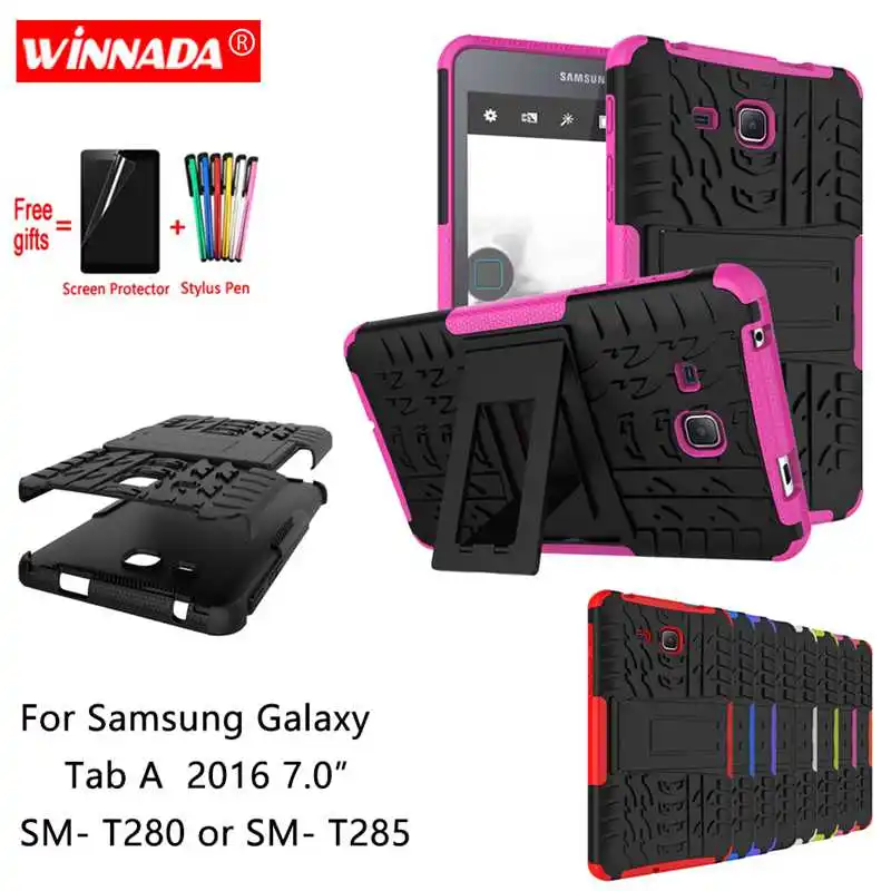

For Samsung galaxy Tab A 2016 7.0 case for SM- T280 T285 Tablet Armor case Silicone TPU+PC Shockproof Stand Cover +Film+Pen