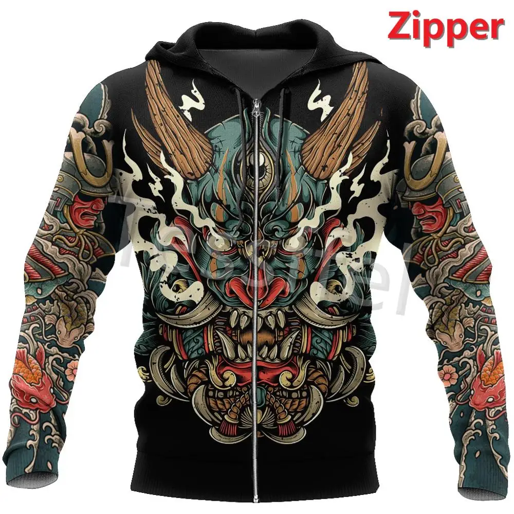 Tessffel Japan Samurai Tattoo 3D Printed New Men's Sweatshirt Harajuku Zipper Hoodie Casual Unisex Jacket Pullover Style-2 2