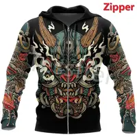Tessffel Japan Samurai Tattoo 3D Printed New Men's Sweatshirt Harajuku Zipper Hoodie Casual Unisex Jacket Pullover Style-2 2