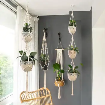 

Hanging Basket With Hook Flowerpot Plant Holder Pot Macrame Plant Hanger Hanging Planter Basket Rope Braided Craft Vintage Decor