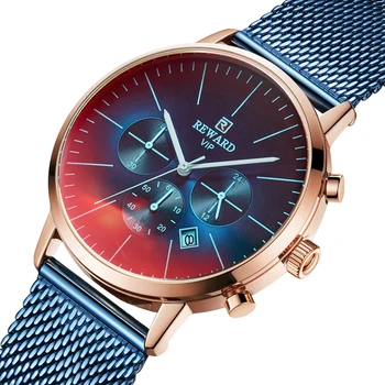 

Reward Color Bright Glass Fashion Watch Men Chronograph Mens Business Watches Waterproof Male Clock Stainless Steel reloj hombre