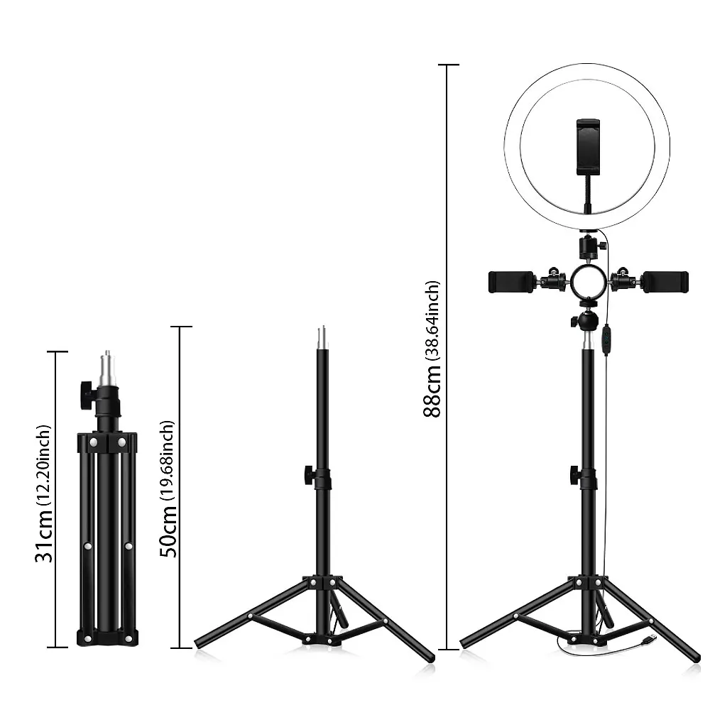 10 дюймов, 26 см, USB интерфейс, затемненный светодиодный кольцевой светильник для селфи, камера, телефон, фотография, видео, макияж, лампа с штативом, зажим для телефона