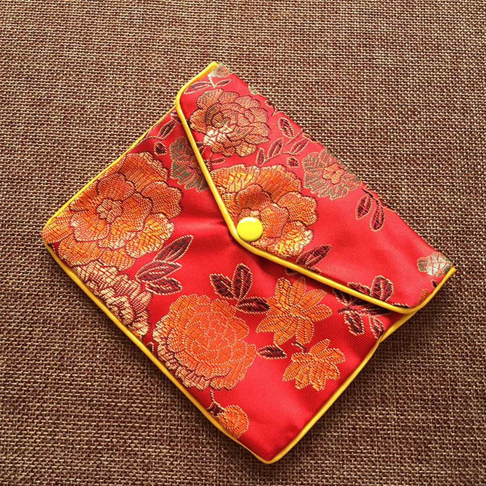 Hot Sale Chinese Brocade Handmade Silk Embroidery Padded Zipper Small Jewelry Gift Storage Pouch Bag Snap Case Satin Coin Purse