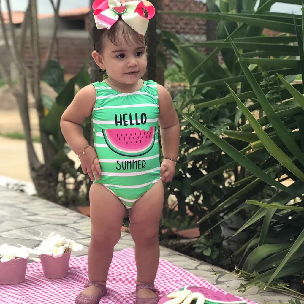 

Toddler Baby Girl Swimwear Watermelon Striped Swimsuit Bathing Beach Print Swimwear Swimsuit Romper Jumpsuit L1128