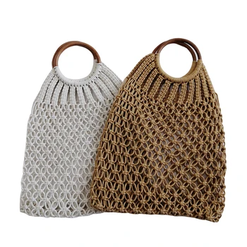 

New Women Woven Hollow Fish Net Handbags Shopping Beach Bags