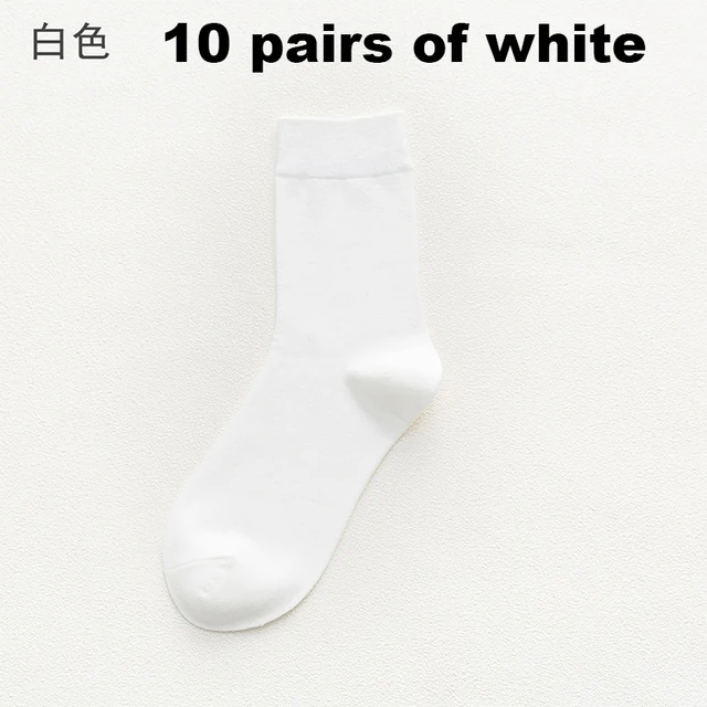 10 Pairs/Lot New Men's Cotton Socks Autumn Winter Business Breathable Male Crew Dress Socks Meias Colorful Fashion Happy Sox Hot 10 white color